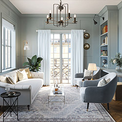 A beautiful set of white taped wooden blinds in a very bright room